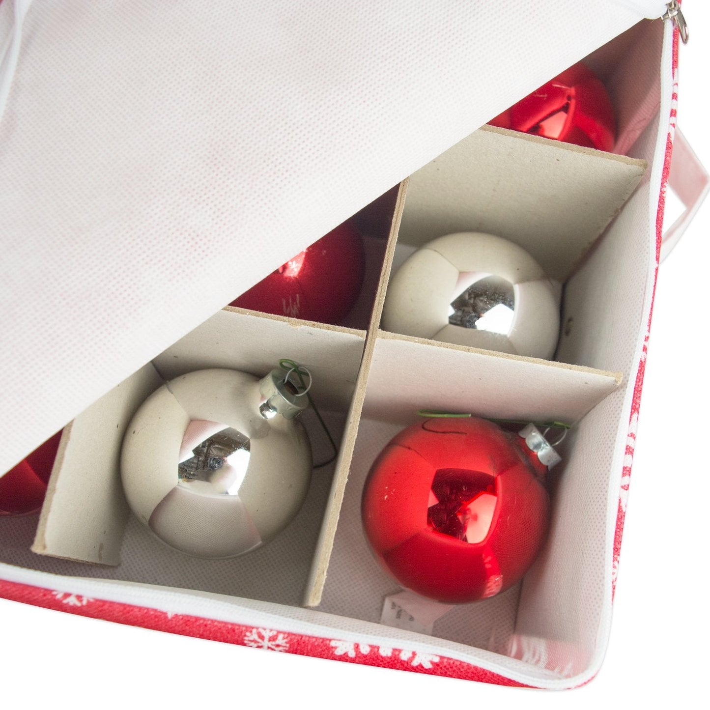 DII Christmas Storage Containers Collection Zippered with Dividers, Ornament; Large, 16x16x13, Snowflakes