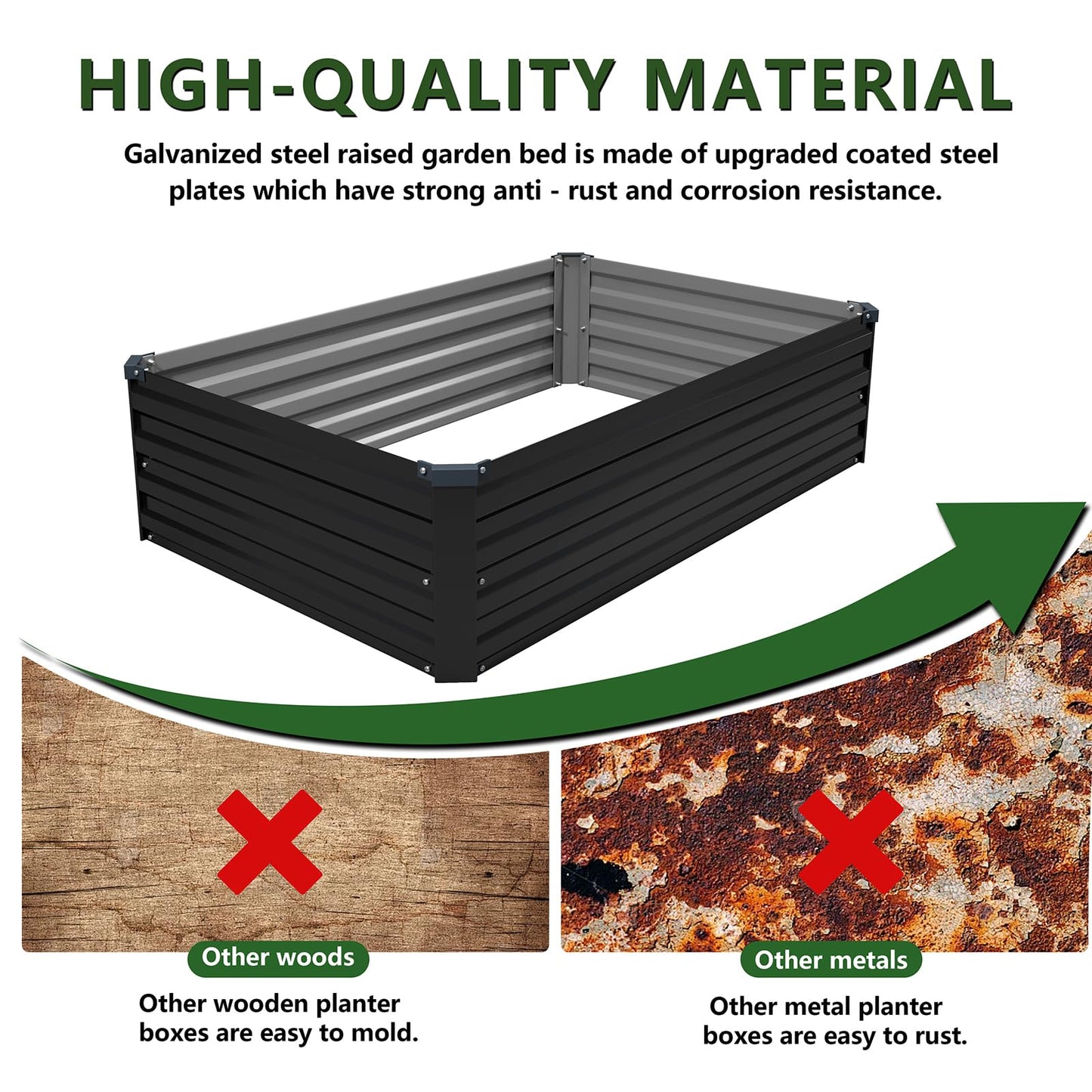 ZUNUDA 4×3×1FT(2PCS) Galvanized Raised Garden Bed Kit Metal Planter Boxes,Large Raised Garden Bed for Planting Vegetables,Flowers,Herbs -Black