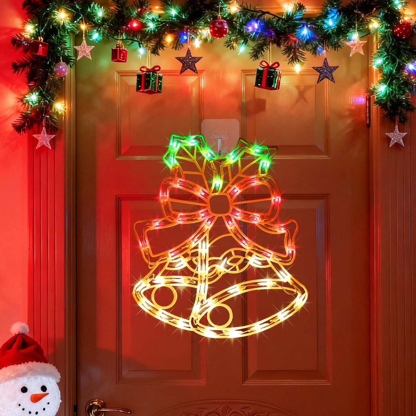 15Inch Christmas Bell Light,Bell Decoration Lights,Christmas Window Silhouette Light,Double Side Sign Lamp Decoration for Holiday Indoor Wall Door Glass Decorations