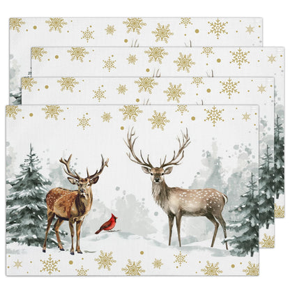 Christmas Tree Snowflakes Reindeer Placemats Set of 4 Winter Gifts for Christmas Women Rustic Holiday Placemats Decor for Xmas Party Home Kitchen Dining Recyclable Table Mats 12x18 inch - DH726