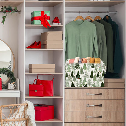 JarThenaAMCS 2Pcs Christmas Rectangle Storage Basket 15 x 10.2 x 9.4 In Xmas Pine Tree Foldable Open Toy Organizer Bag with Handle Large Laundry Dirty Cloth Storage Bin for Bedroom Shelves Closet