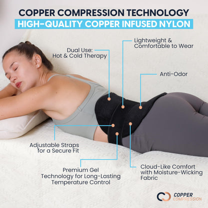 Copper Compression CopperFreeze™ Back & Stomach Wrap Hot & Cold Therapy Support for Pain, Muscle Soreness, Cramps, and Injury Recovery – 360° Copper Infused Relief for Lumbar, Lower Back, and Abdomen
