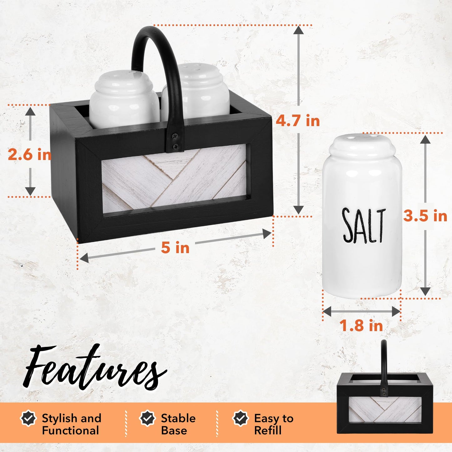 Autumn Alley Farmhouse Salt and Pepper Shakers Set for Kitchen Counter – Striking Black and White Salt and Pepper Shakers Set with Holder – Unique Shiplap Design for Farmhouse Kitchen Decor
