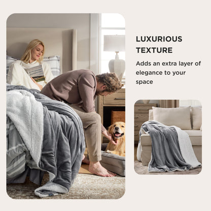 Bedsure Sherpa Fleece Throw Blanket - Fluffy Microfiber Solid Blankets for Bed and Couch Throw/Single Size, Silver Grey, 130x150cm