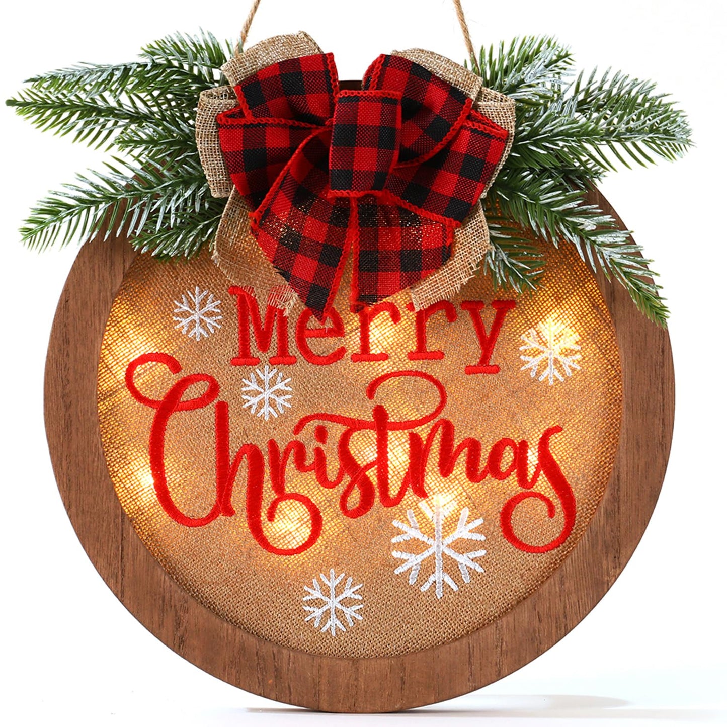 HOMCDALY Christmas Welcome Sign for Front Door, Winter Merry Christmas Wreath, Farmhouse Door Decoration Wooden Hanging Sign, Winter Home Decoration (F-Xmas)