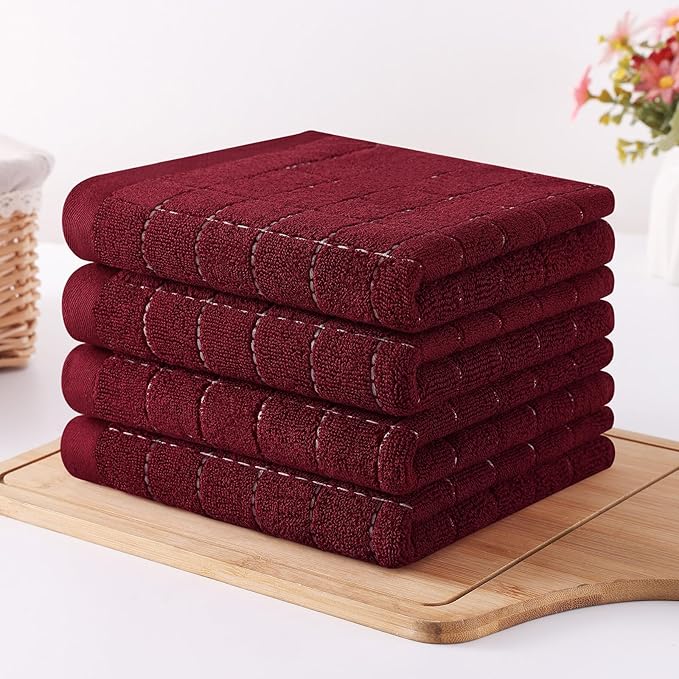Homaxy 100% Cotton Terry Kitchen Towels, Checkered Designed, Soft and Super