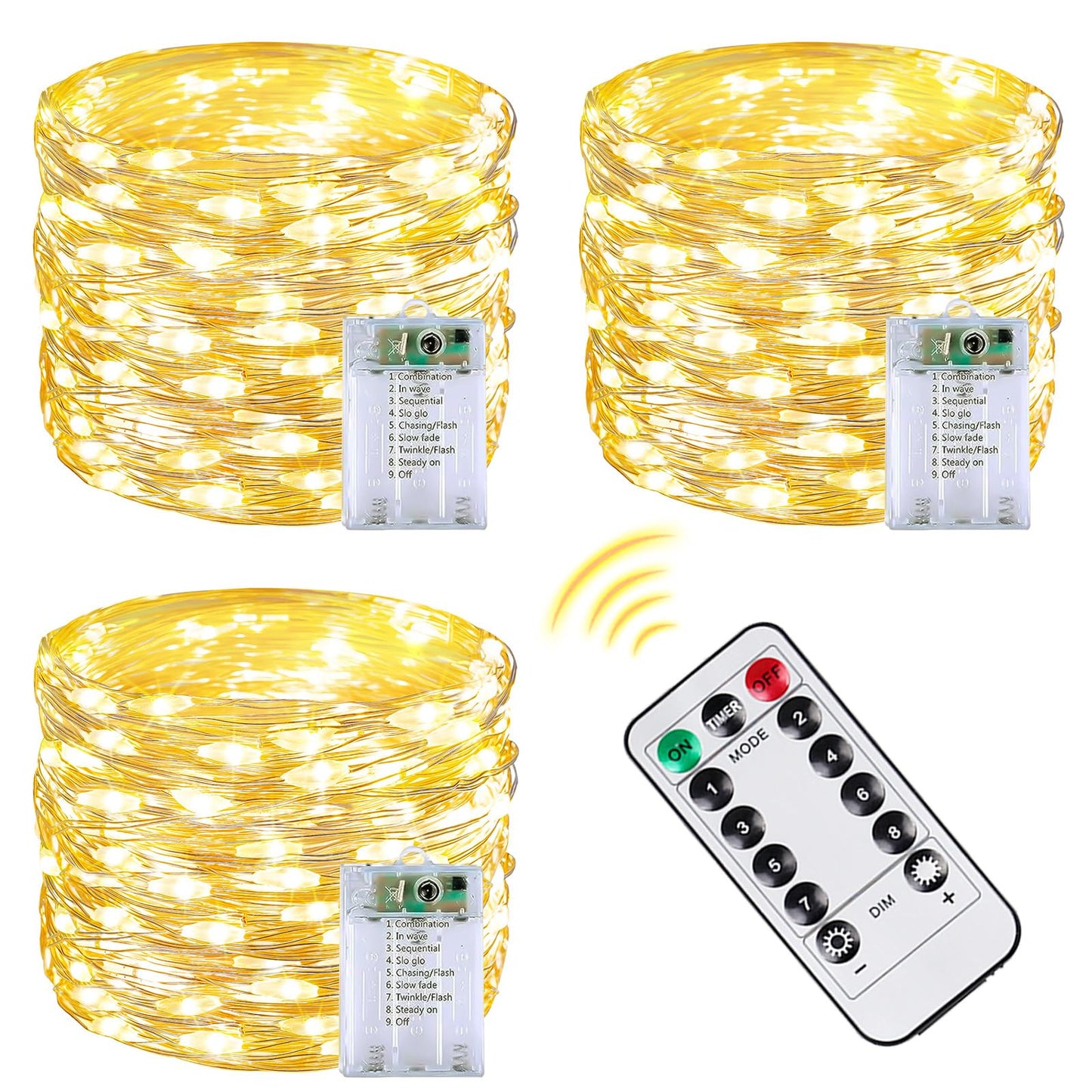 3 Pack 60 LED Fairy Lights Battery Operated with Remote, 8 Modes String Lights Indoor Outdoor, Cuttable Battery Light for Home Bedroom Wedding DIY Centerpiece Christmas Decorations (Warm White)