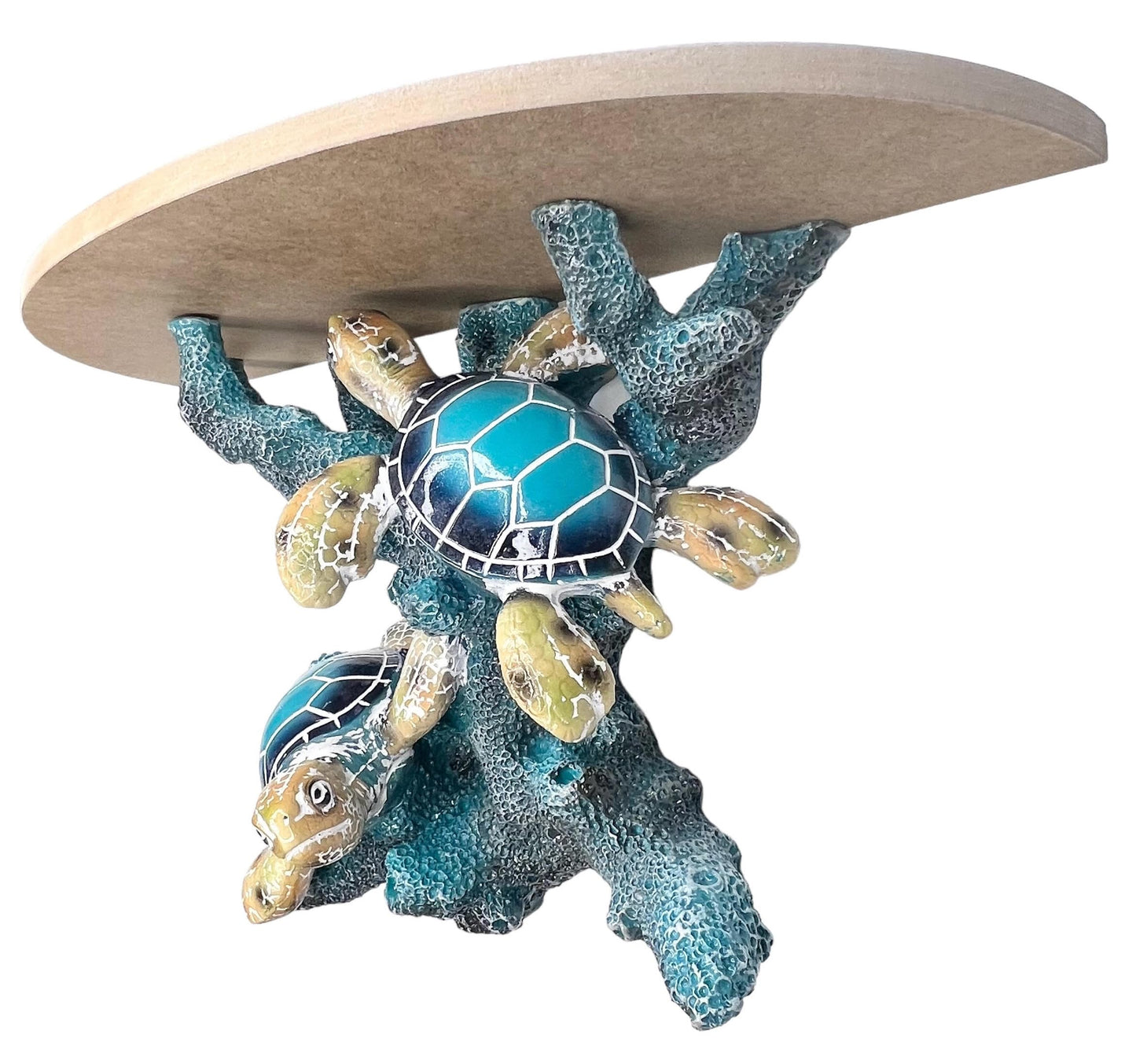 Top Brass Oceanic Charm Decorative Shelf – Blue Coral Reef Base with Two Sea Turtles – Coastal Beach Ocean Décor