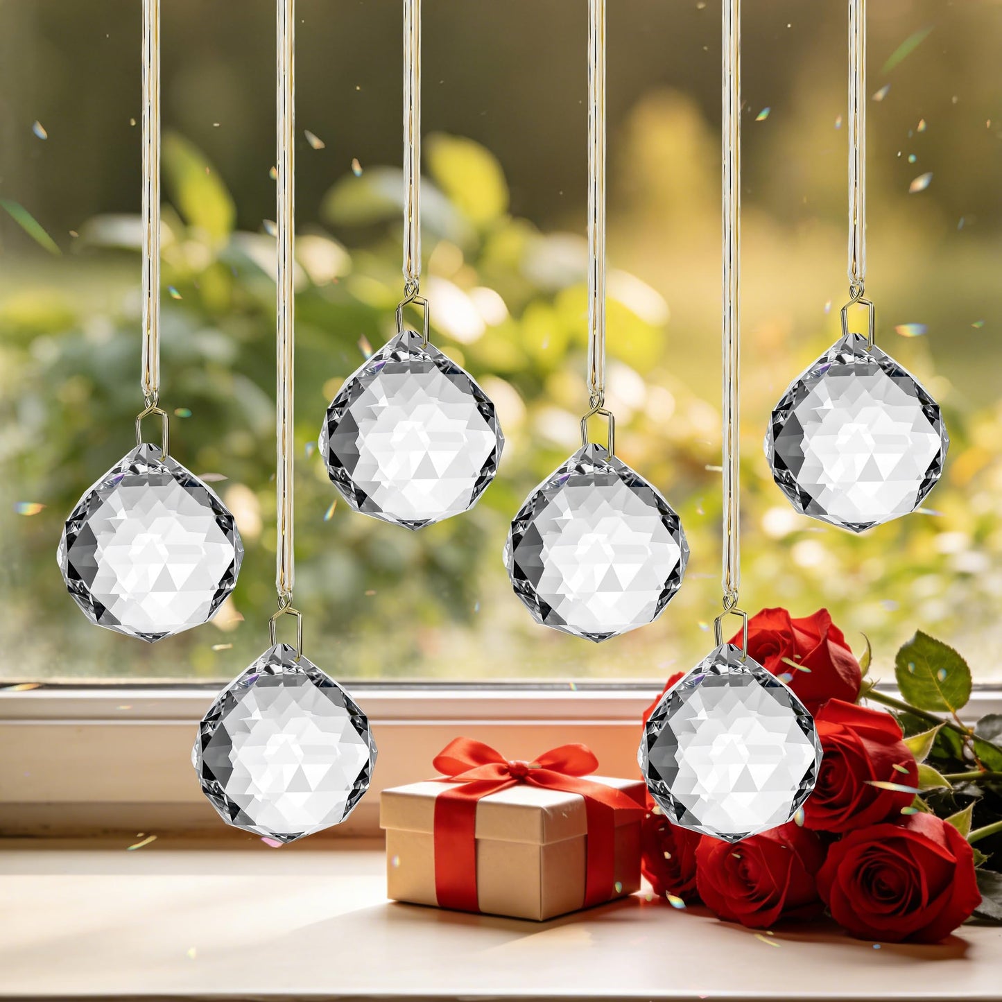 Set 6 Crystal Sun Catcher,Clear Ball Suncatcher Crystals Indoor Window Hanging Christmas Ornaments Rainbow Maker Prisms for Home Garden Decor
