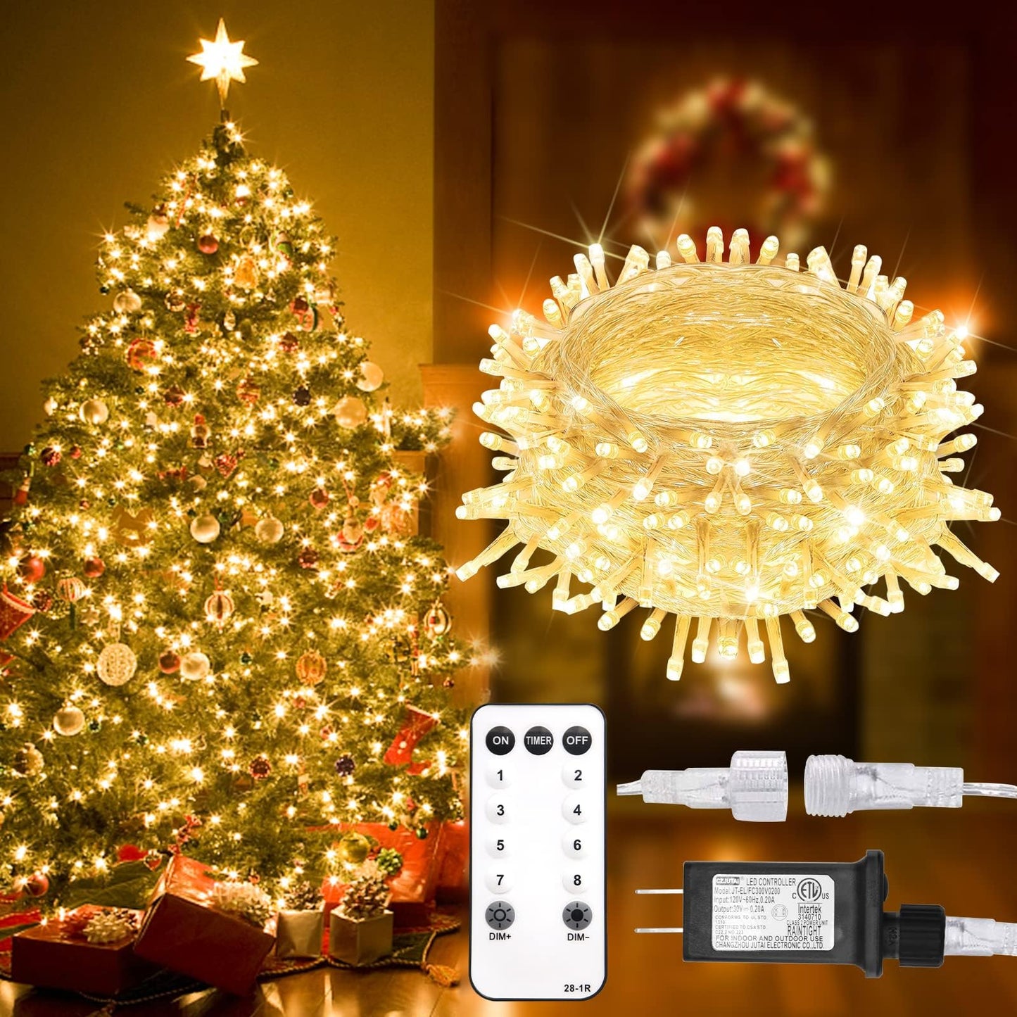 suddus 200 Led Connectable Christmas Lights Outdoor Waterproof, 66ft Fairy Lights Plug in with Remote, Warm White Christmas Tree Light Indoor for Bedroom, Dorm, Xmas Party, Porch, Patio, Garden Decor