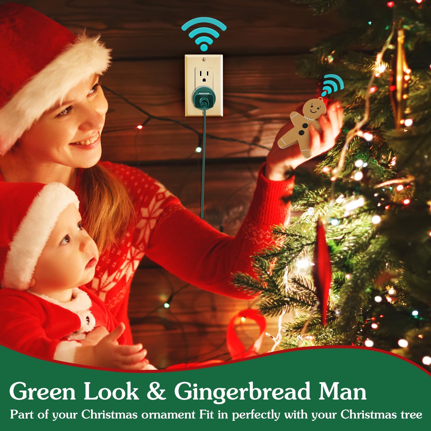 Enhon Wireless Remote Switch for Christmas Tree Lights, Works Up to 82 Feet Away, Gingerbread Man Wireless Remote with Electrical Outlet for Christmas Tree and Light