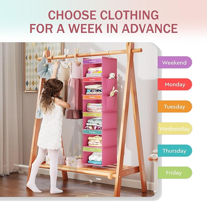 YOUDENOVA 6-Shelf Weekly Hanging Closet Organizer, Weekly Clothes Organizers
