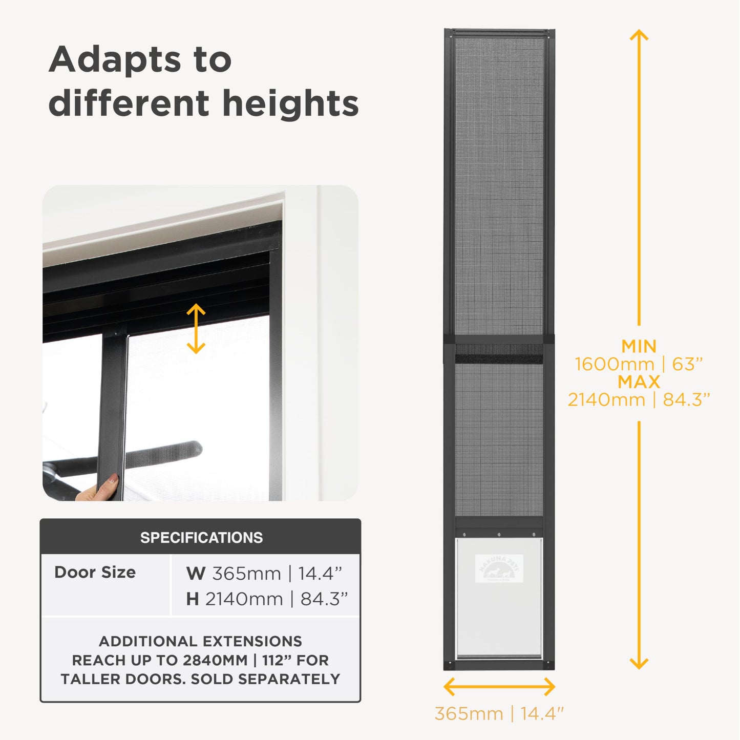 Hakuna Pets V2 Patio Pet Door Screen Insert Panel for Sliding Doors, Fits Door Track Min Ht 62.99" to Max Ht 84.25",UV Resistant Mesh, Locking Magnetic Dog Door, Easy Install and Removal,Large,Black
