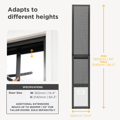 Hakuna Pets V2 Patio Pet Door Screen Insert Panel for Sliding Doors, Fits Door Track Min Ht 62.99" to Max Ht 84.25",UV Resistant Mesh, Locking Magnetic Dog Door, Easy Install and Removal,Large,Black
