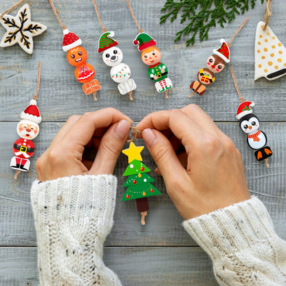 40Sets Christmas Wooden Beads Ornaments Crafts Kits：DIY Xmas Santa, Elf, Gingerbread, Penguin, Reindeer, Snowman, Tree Winter Decorations Stocking Stuffers Goodie Bag Party Supplies