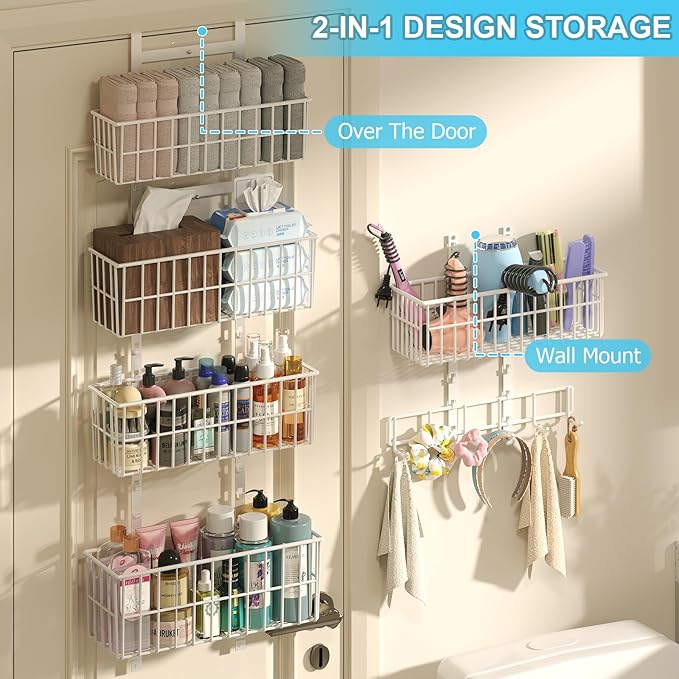 Adjustable Over The Door Organizer, Metal Hanging Door Organizer