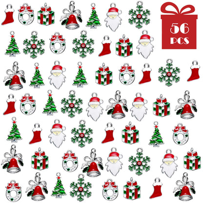 Hicarer 56 Pieces Christmas Charms Pendants Christmas Tree Snowflake Bell Garland Santa Sock Gift Box Pendants for Necklace Bracelet Keychain Jewelry Making DIY Crafts