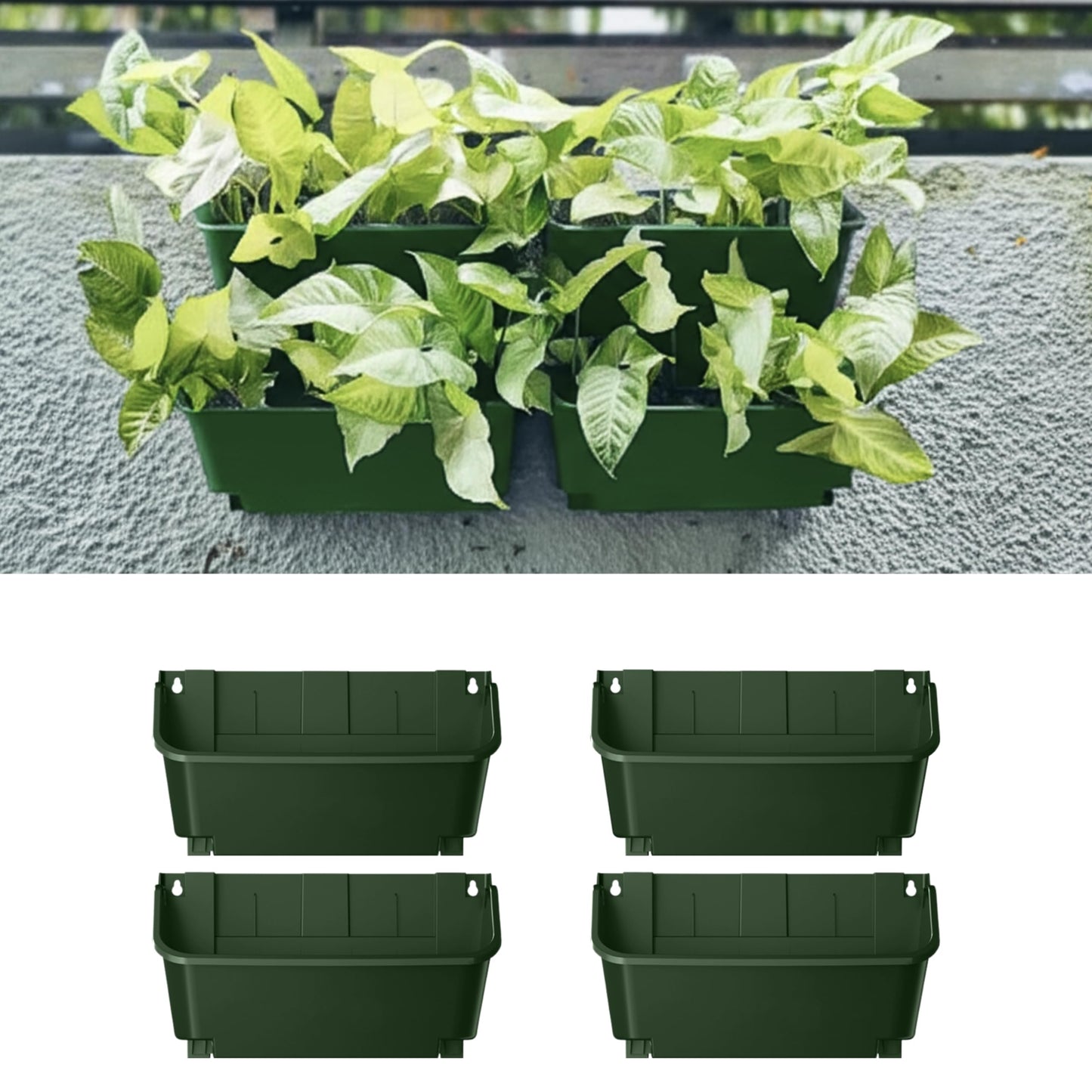 Maxona Vertical Garden Planter - 4 Pack, 13 inch Wall Mounted Planter for Patio Outdoor Decor, Home Green Plastic Pot Balcony Plant Vegetable Fruit Herb Hanging Pocket Holder Flowerpot