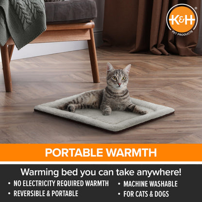 K&H PET PRODUCTS Self-Warming Cat Bed Pad, Self Heating Pad for Outdoor Cat Houses, Warming Mat for Indoor Pet Beds & Furniture, Reversible Blanket, Machine Washable - Small 21 X 17in Gray/ Black