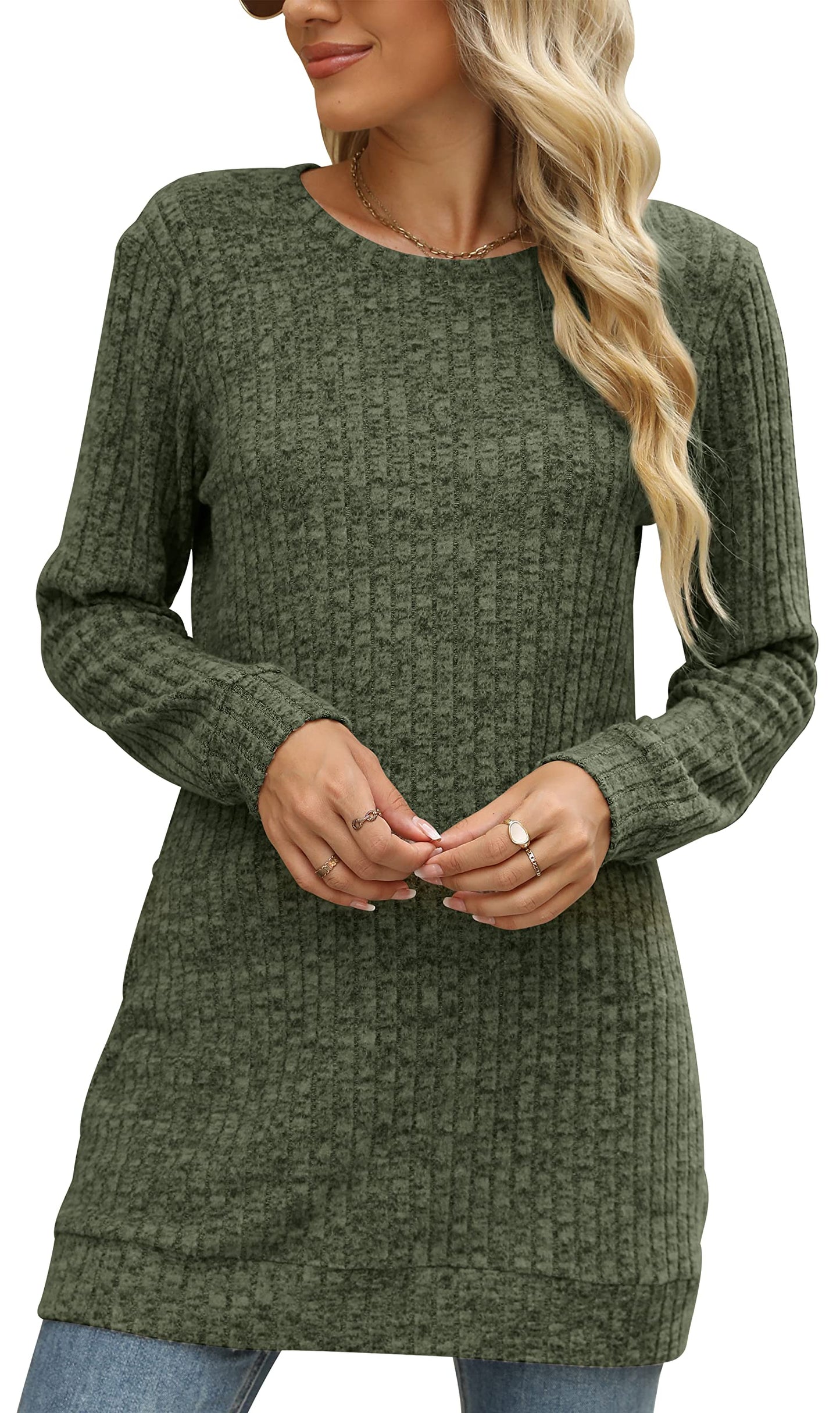Sweaters for Women Long Sleeve Crewneck Sweatshirt Loose Casual Tunic Tops
