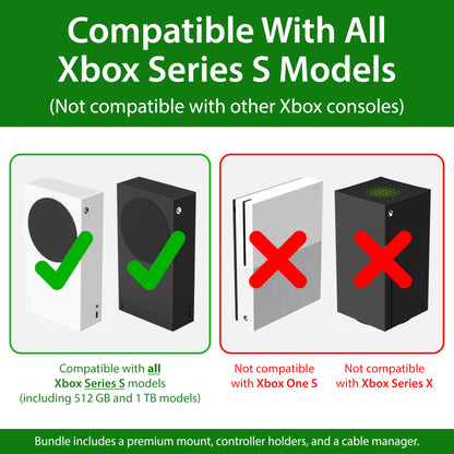 TotalMount – Wall Mount for Xbox Series S – Holds Xbox Series S on a Wall by Your TV (Black Mount and 3 Controller Holders)