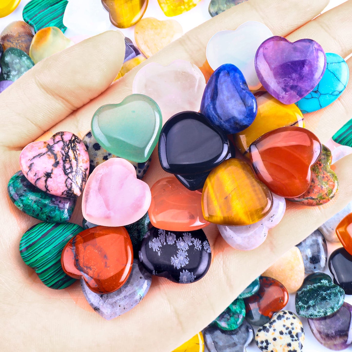 FORBY 40pcs Natural Heart Shaped Crystal Stones 0.8 Inch Pocket Hearts Bulk Stones Assorted Healing Crystals Chakra Hearts Shaped Gemstone for Anxiety Decoration Yoga Reiki Gifts137 to140g