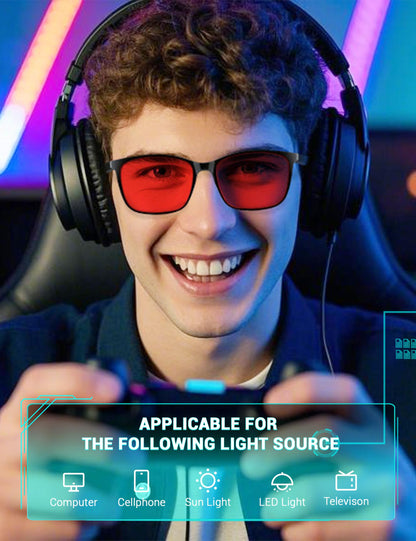 TIJN Sleep Glasses for 99.9% Blue Green Light Blocking Dual AR Coatings Red Lens for Computer Gaming Reduce Eyestrain, TR90, Black