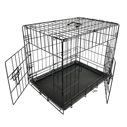 FoxHunter 30" 30 Inch Pet Dog Puppy Cat Training Cage Crate Carrier Metal Folding With TWO Doors and Tray Medium Black New FH-PT03