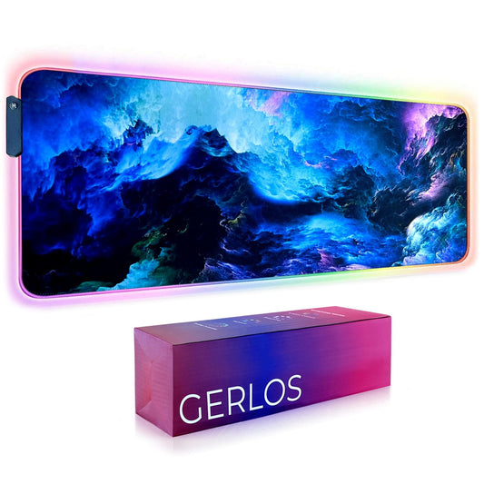 Gerlos RGB Large Gaming Mouse Pad, Extended Soft LED Mouse Pad, Non-Slip Rubber Base, Water Resist Keyboard Pad, Computer Mousepad 31.5×11.8 inches