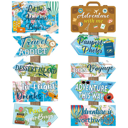 20 Pieces Travel Party Signs Travel Themed Party Decorations Let The Adventure Begin Sign Around the World Decorations Bon Voyage Party Wall Door Porch Yard Sign Travel Party Supplies