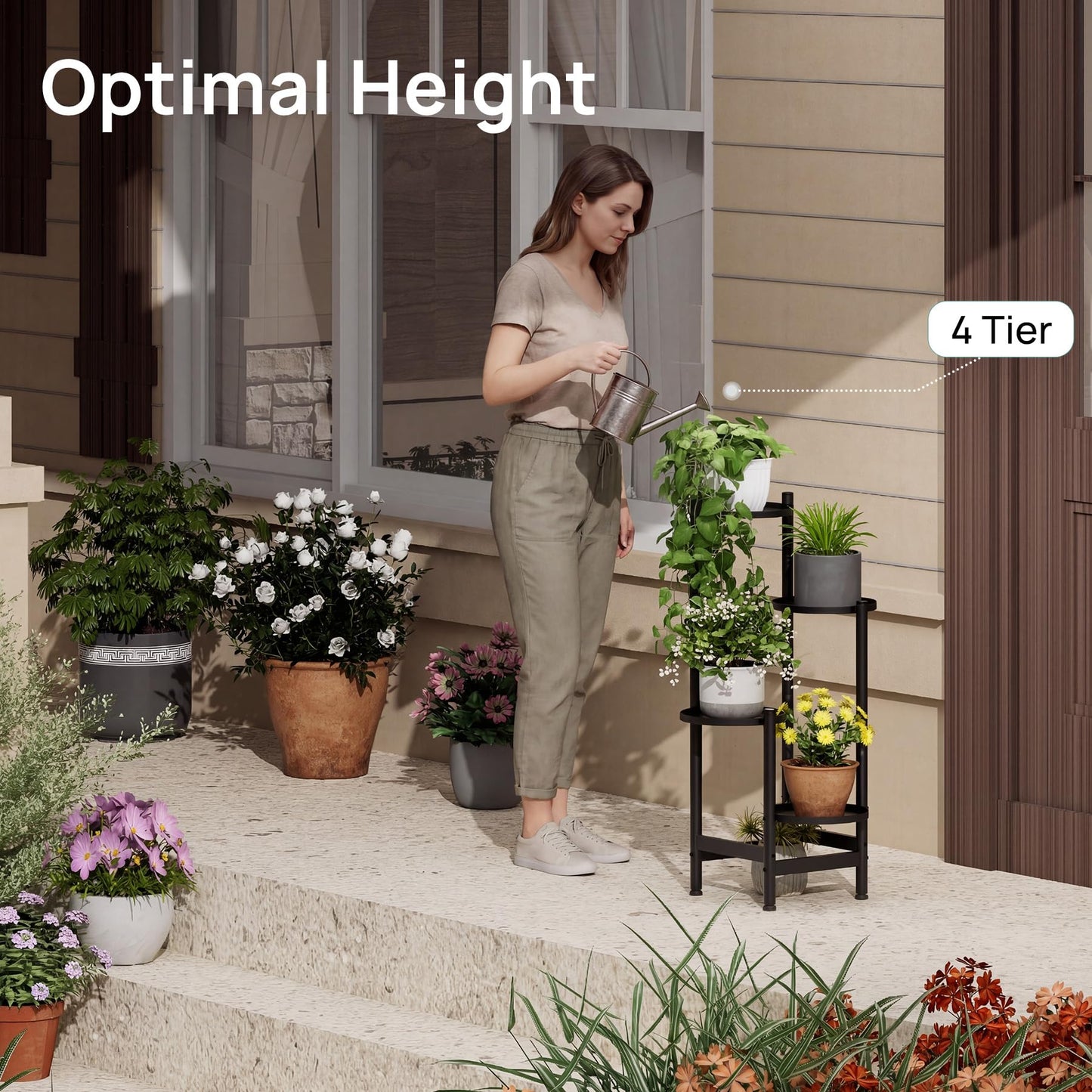 viewcare 4-Tier Plant Stand, Heavy Duty Metal Planter Rack -Indoor/Outdoor Shelves - Display Multiple Flower Pots, Iron Plant Organizer for Living Room, Patio & Garden