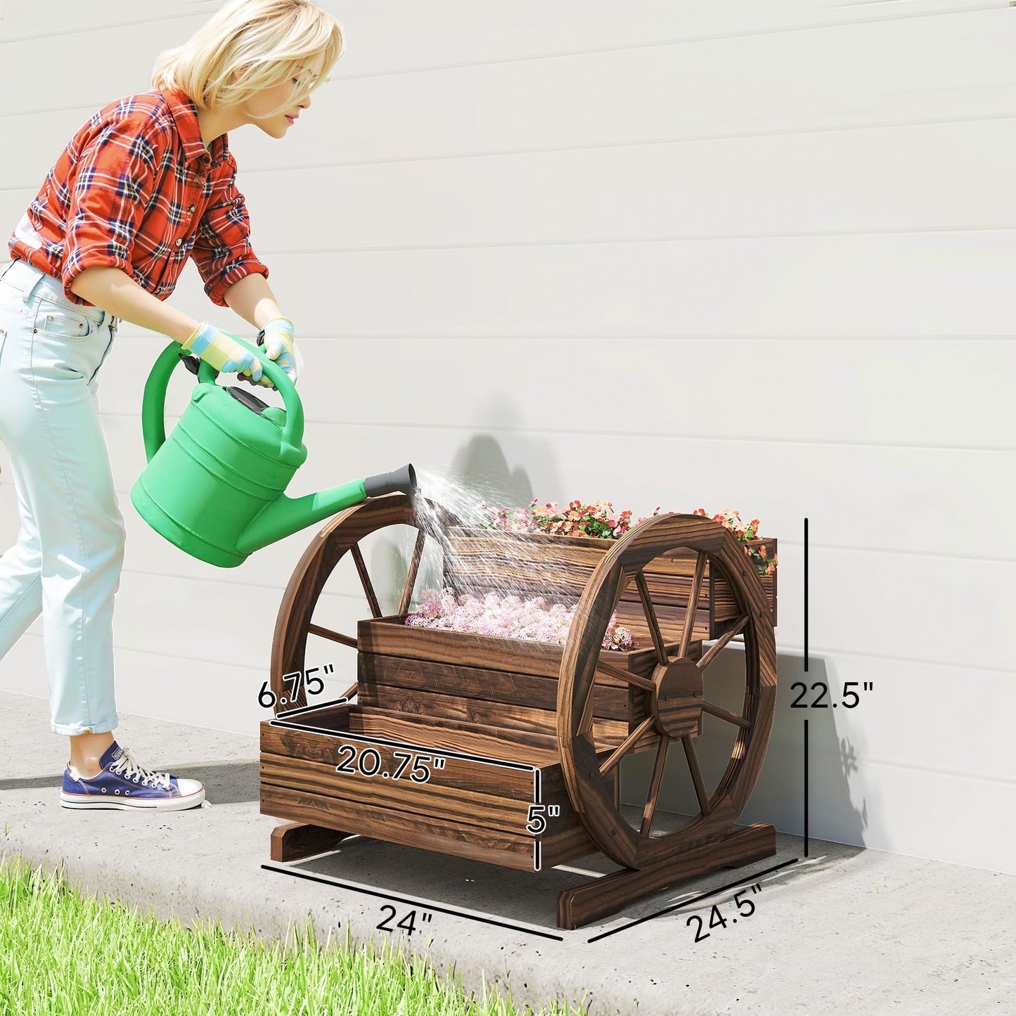 Outsunny 3-Tier Raised Garden Bed, Wooden Wagon Planter Boxes with Drainage Holes, for Vegetables Flowers Herbs, 25" x 24" x 23"