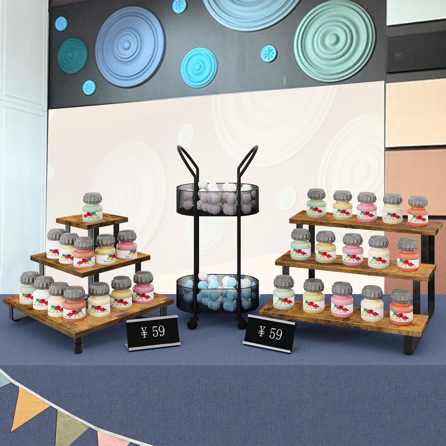 ELITEROO 3 Tier Wooden Retail Display Shelves, Portable Display Rack for Retail Counter Top Craft Shows Tradeshows, 3 Step Corner Tiered Table Display Tower Stand for Cupcake Jewelry Display
