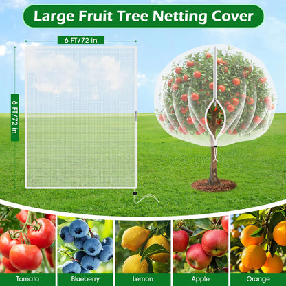 6'x6' Fruit Tree Netting Cover with Zipper and Drawstring, Ultra-Fine Mesh Garden Plant Insect Pest Net Barrier Protection Covers to Prevent Squirrel Bird Deer Cicadas Bag for Blueberry Tomato-1Pcs