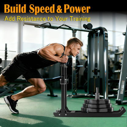 GanFindX Adjustable Weight Sled with Straight Handlebar for Push & Pull Training, Heavy Duty Fitness Sled with 5 Height Levels, Strength Speed Trainer, Fits 1"&2" Plates
