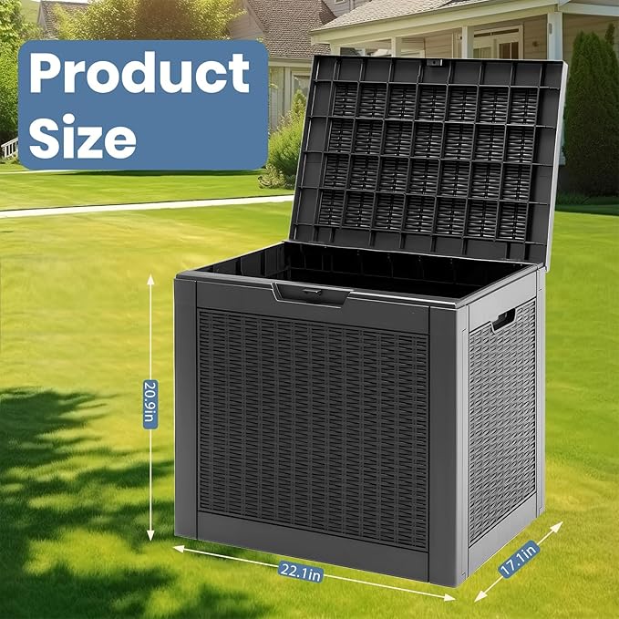 NEWBULIG 31 Gallon Outdoor Storage Box, Waterproof Deck Box with Lockable Lid, Patio Furniture Bench & Side Table, Easy Assembly, for Garden, Pool, Patio & Backyard Organization, Rattan Texture Black