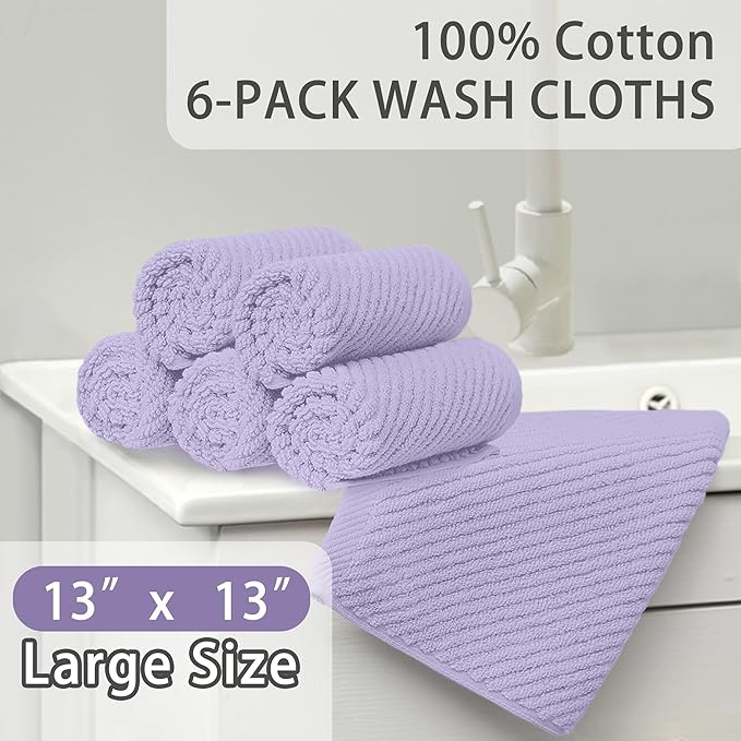 Washcloths for Showering, Thick Cotton Washcloths for Face, Lavender Face Towel