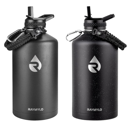 RAYMYLO One Gallon Water Bottle Insulated (Magic Black) + 128oz Insulated Water Bottle (Black Speckled)
