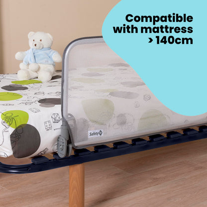 Safety 1st Standard Bed Rail 90cm, Bed Guard for Toddler Bed, 18 Months – 5 Years, Toddler Bed Rail, Mesh Fabric, Automatic Lock, Easy to Clean, Grey & White