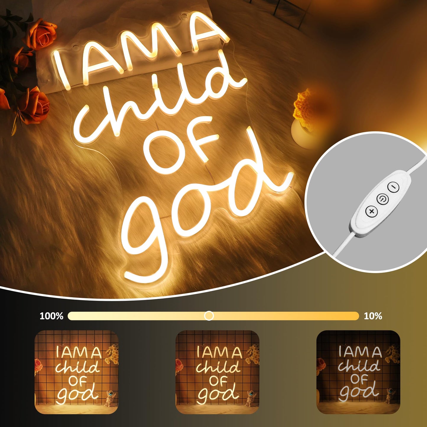 CoolGift Mart Divinely-Inspired Neon Sign - 'I Am a Child of God' Wall Art for Spiritual Home Decor | Inspiring Light for Bedroom, Nursery, or Worship Space