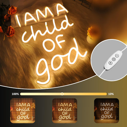 CoolGift Mart Divinely-Inspired Neon Sign - 'I Am a Child of God' Wall Art for Spiritual Home Decor | Inspiring Light for Bedroom, Nursery, or Worship Space