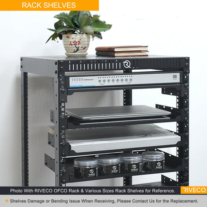 RIVECO 2 PCS 10” Rack Shelves for 19 inches Network Rack & Cabinets, 1U Rack Mount Shelf Vented Cantilever Tray, for Server, IT & Sound Equipment