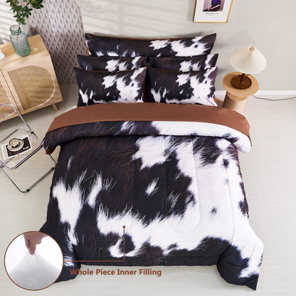 SUCSES Cow Print Bedding Comforter Set Full Size 8 Pieces Western Farmhouse Wrangler Bedding Set Highland Rustic Bed in A Bag Bed Set with Sheets for Boys(Cow Fur Pattern, Full)