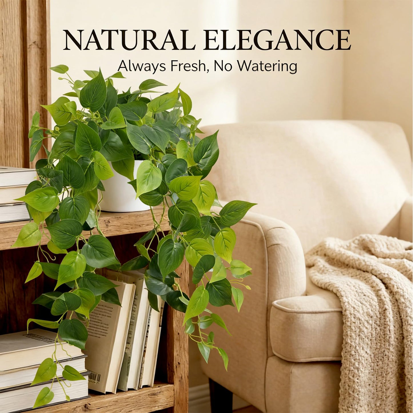 Waipfaru Artificial Plants Indoor, 2Pcs 34" Realistic Fake Pothos Hanging Plants Silk Vines Ivy Potted, Fake Pothos for Living Room Office Bedroom Bathroom Kitchen Shelves Indoor Home Decor