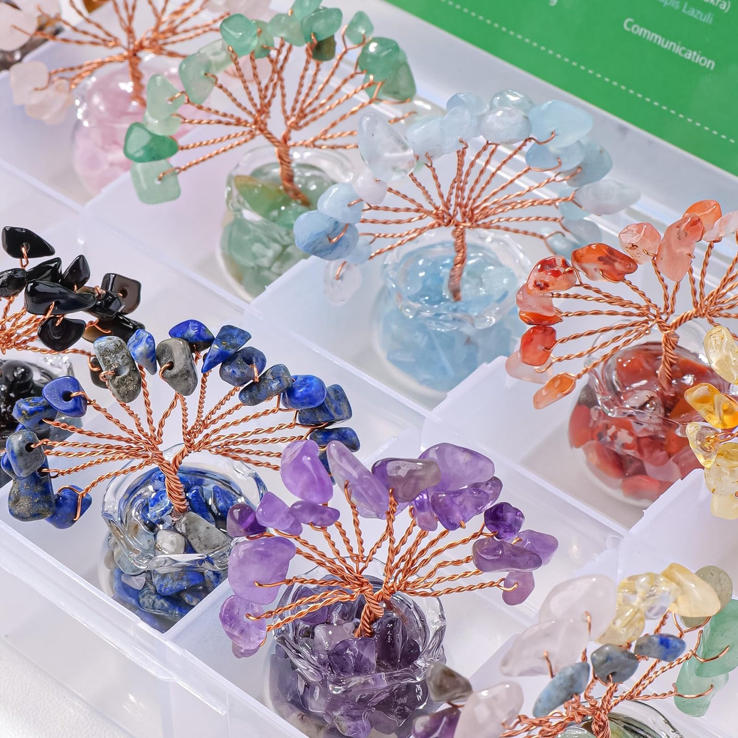 Runyangshi 12pcs Chakra Crystal Tree Set - Fengshui Money Tree with Gemstones, Glass Base, Natural Crystal and Healing Stones for Home Office Decor
