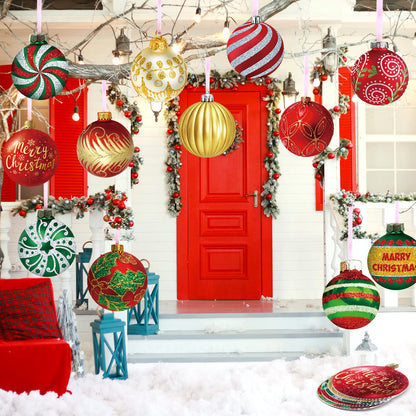Rtteri 30 Pcs Large Christmas Ball Shape Ornaments for Outdoor 4.9 Inch Double Sided Plastic Christmas Hanging Ornaments Balls for Xmas Tree Indoor Outdoor Porch Yard Supplies