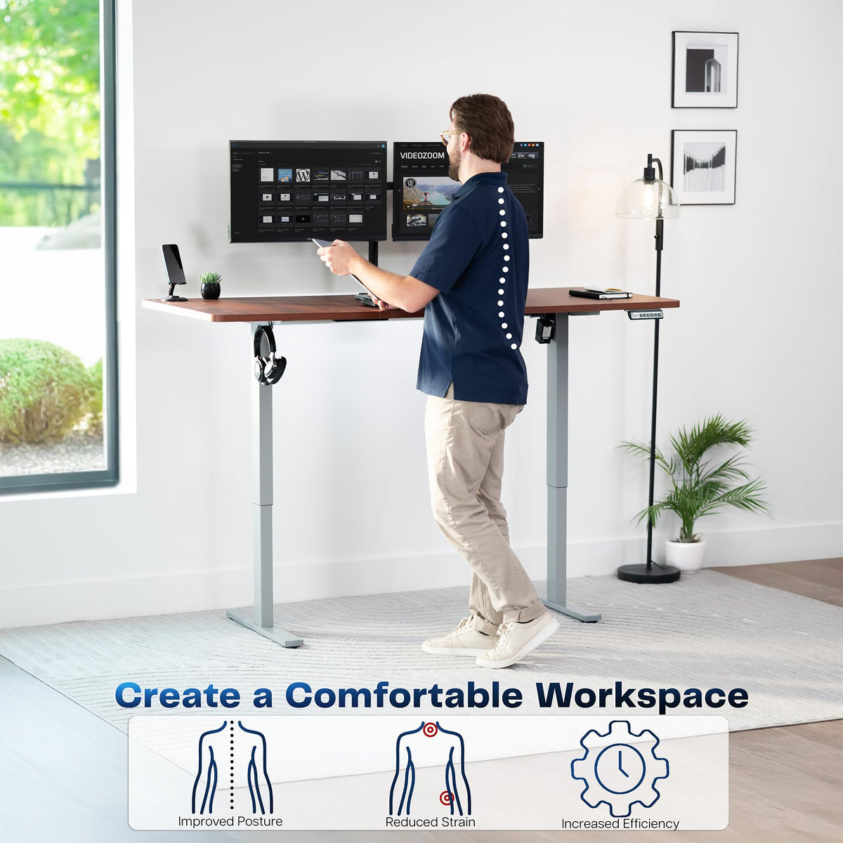 VIVO Electric 71 x 30 in Standing Desk, Memory Height Adjustment, 1B Series, Holds 220 lbs, Dark Walnut Top Gray Frame, DESK-KIT-1G7D