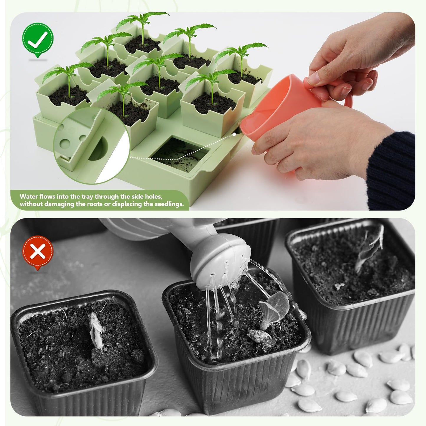 GREENBAZZAR Seed Starter Tray, Dual-Purpose Handles for Transplanting & Labeling, 9 Deep 2.3 in Cells, Extra-Thick Reusable Germination Kit, for Indoor, Outdoor & Greenhouse Use