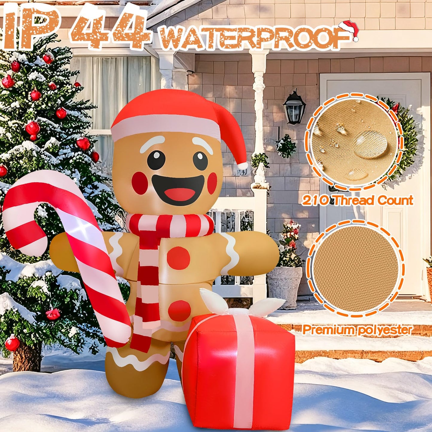 GIGLIM 5.5FT Christmas Inflatable Gingerbread 5.5FT Gingerbread Man Inflatable Christmas Outdoor Decoration Xmas Gingerbread Blow Up Decor with Built-in 4 LED for Yard Garden Lawn(with Storage Bag)