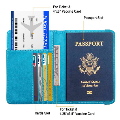 FACATH Passport Cover Case, Holder, Protector Travel Covers Wallet Case RFID Blocking Leather Card Case, Document Organizer (Sky Blue)